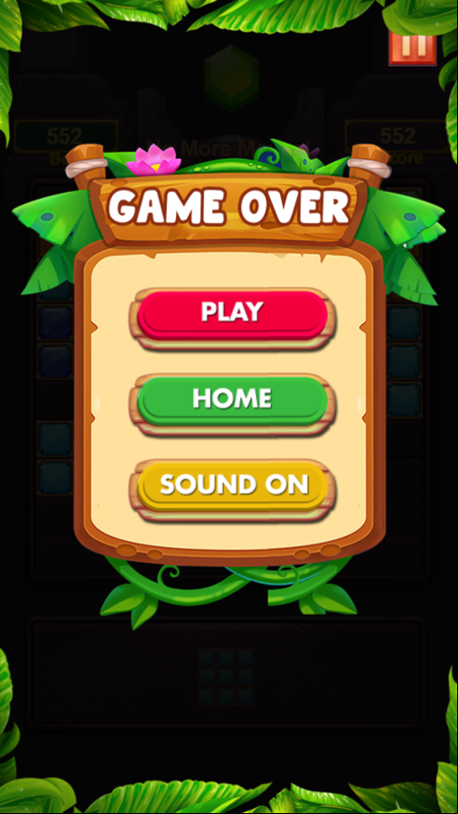 Block Puzzle Jewel Blaster Game Over Screenshot.