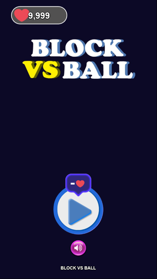 Block vs Ball Game Welcome Screen Screenshot.