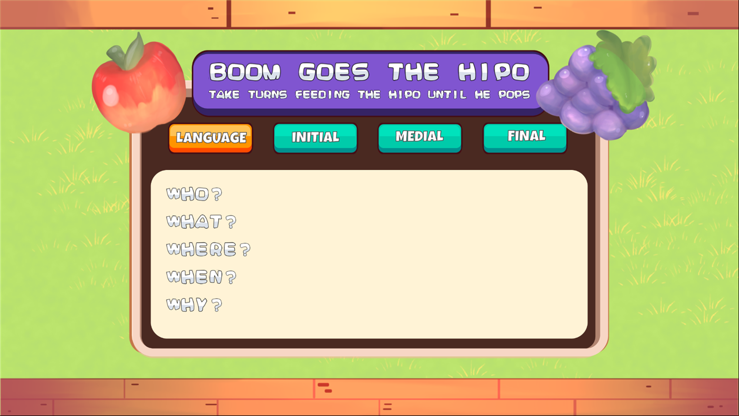 Boom Goes the Hipo Game Welcome Screen Screenshot.