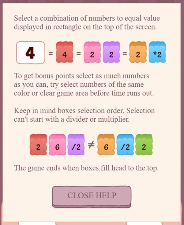 Braine Game Help Screenshot.
