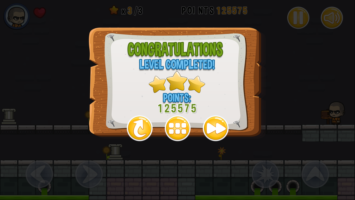 Brave Warriors Game Level Complete Screen Screenshot.