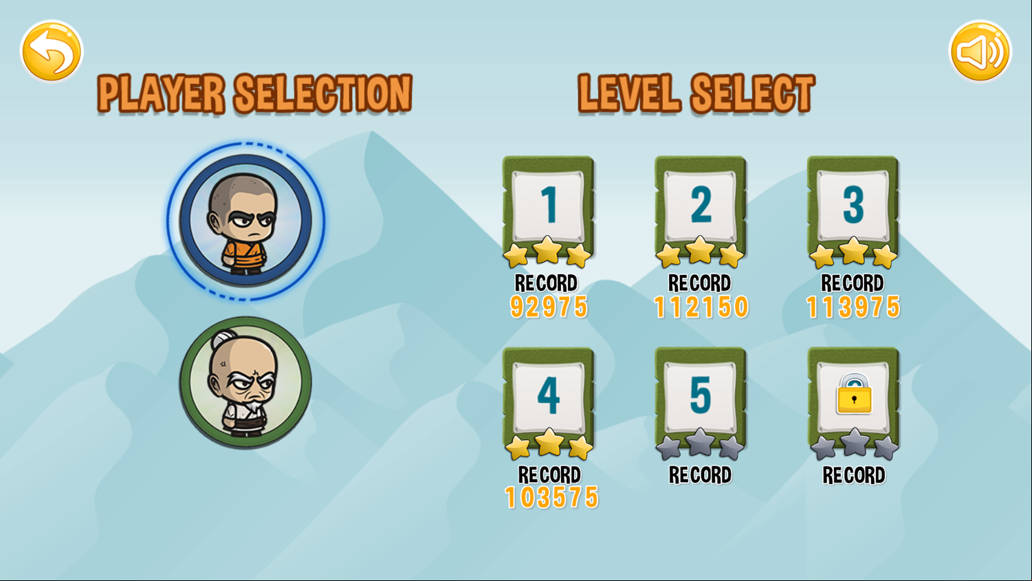 Brave Warriors Game Level Select Screen Screenshot.