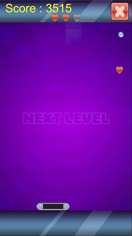 Breakout Bricks Game Level Complete Screen Screenshot.