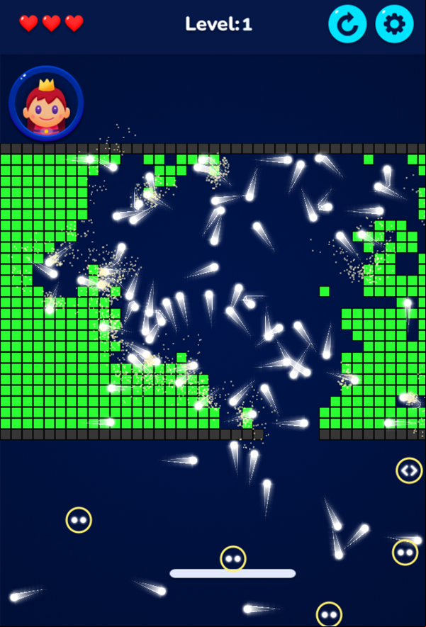 Brick Breaker Retro Game Level Play Screenshot.