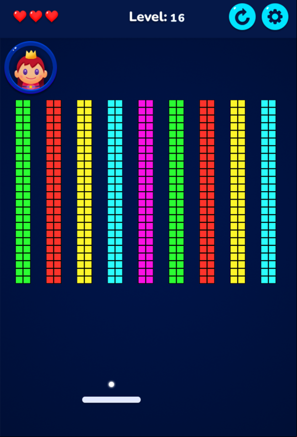 Brick Breaker Retro Game Level Progress Screenshot.