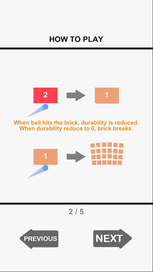 Bricks Breaker Game Brick Durability Information Screen Screenshot.