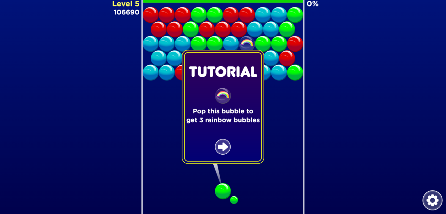 Bubble Invasion Game Rainbow Tutorial Screen Screenshot.