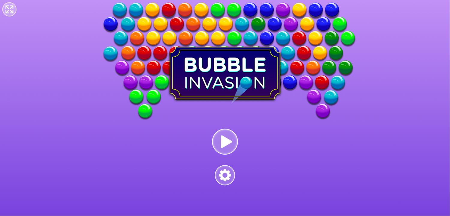 Bubble Invasion Game Welcome Screen Screenshot.