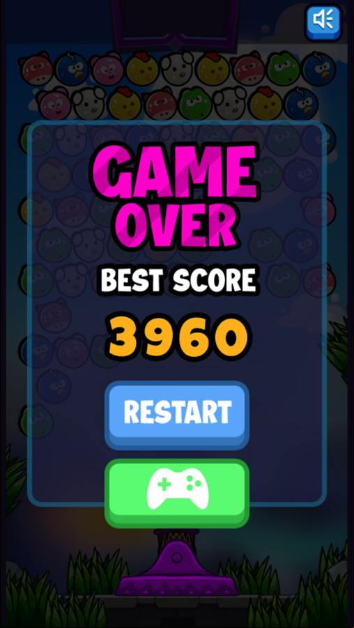 Bubble Pet Saga Game Over Screenshot.