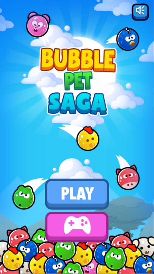 Bubble Pet Saga Game Welcome Screen Screenshot.