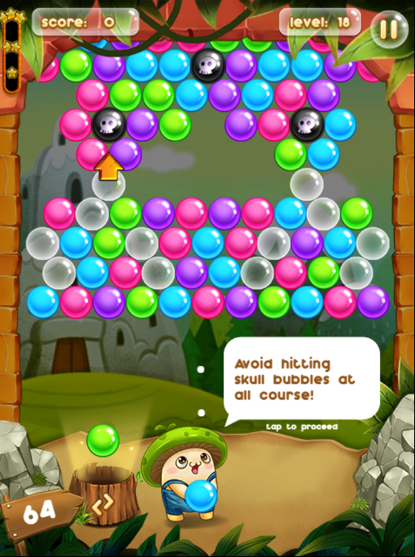 Bubble Pop Adventures Game Avoid Skull Bubbles Info Screen Screenshot.