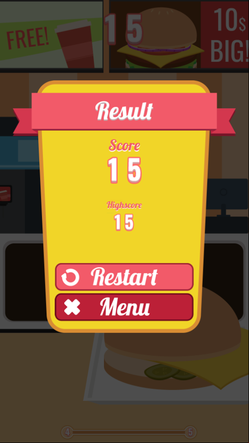Burger Fall Game Result Screenshot.