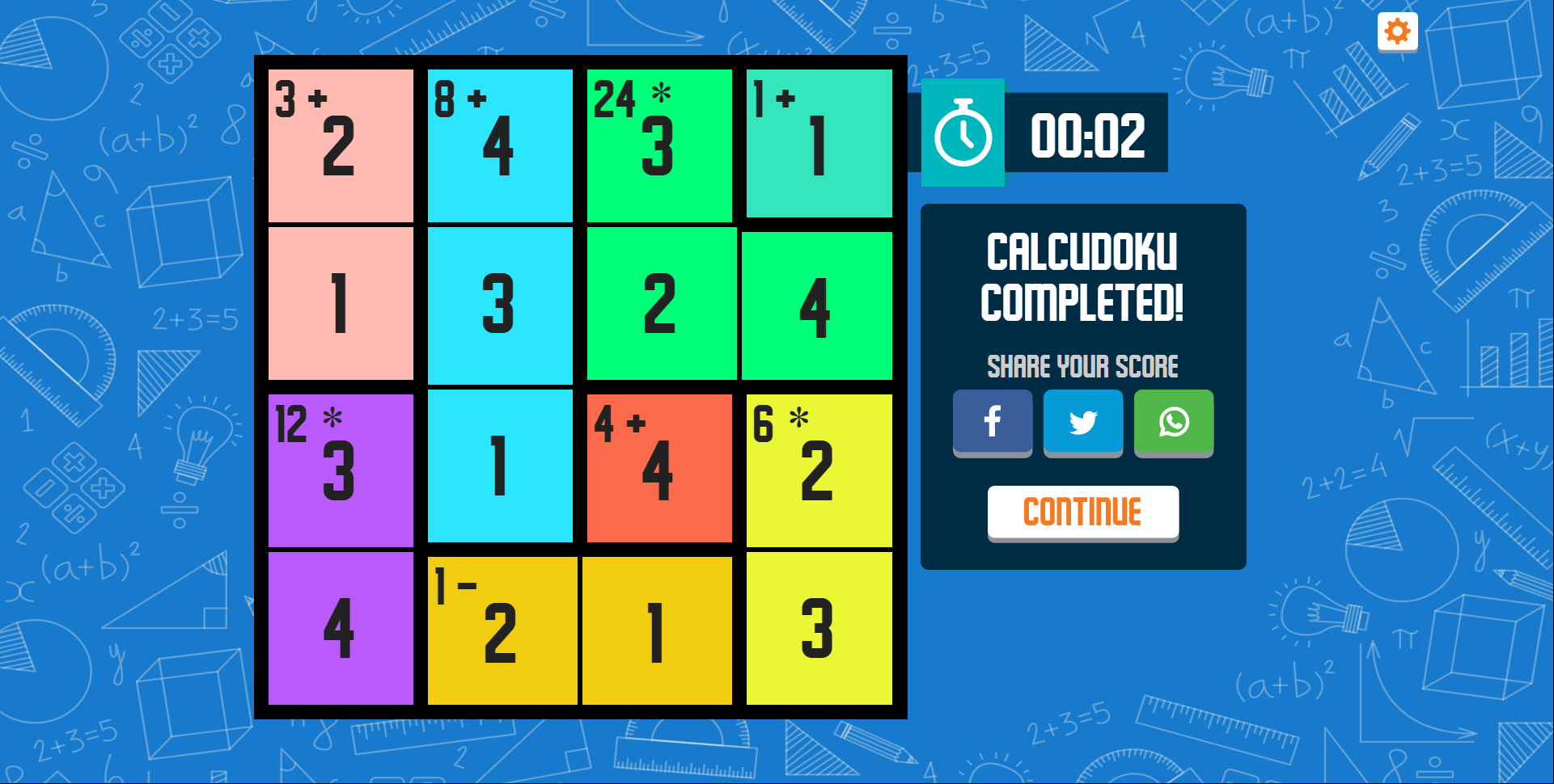 CalcuDoku Game Completed Screenshot.