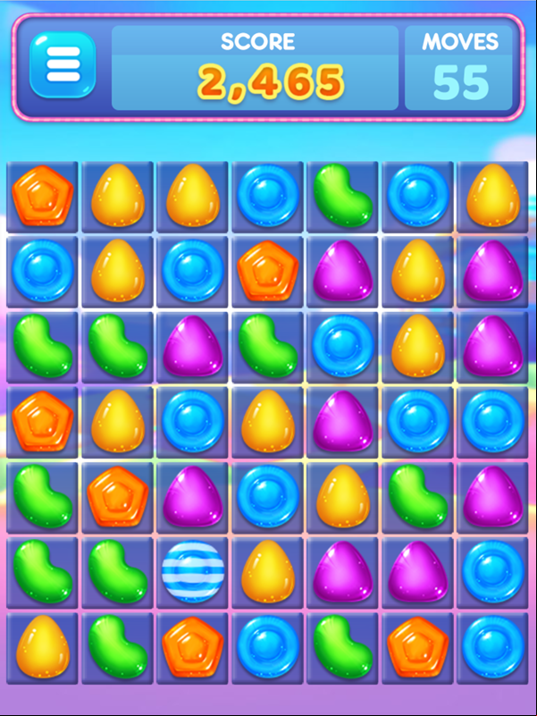 Candy Fiesta Game 4 in a row striped piece Screenshot.