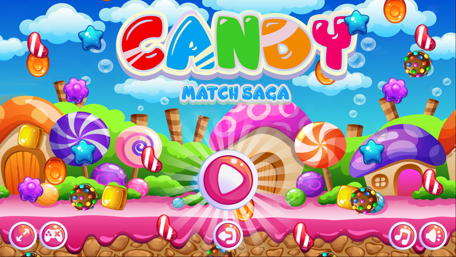 Candy Match Saga Game Welcome Screen Screenshot.