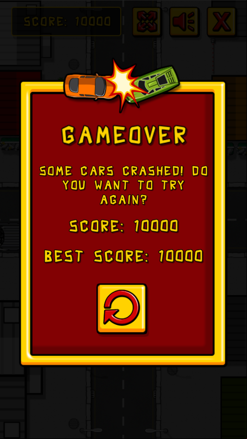 Car Crossing Game Over Screenshot.