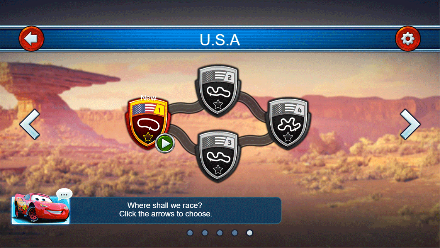 Cars Lightning Speed Game Stage Select Screenshot.