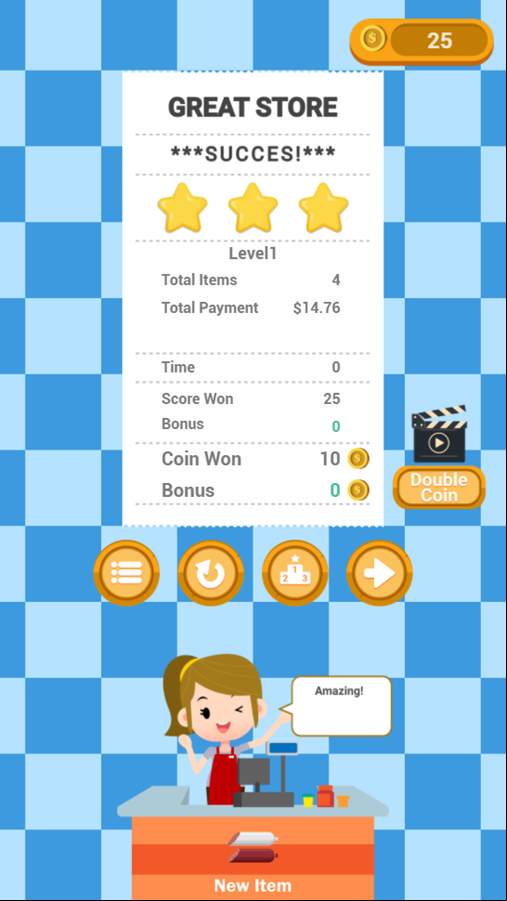 Cashier Simulator Game Level Complete Screenshot.