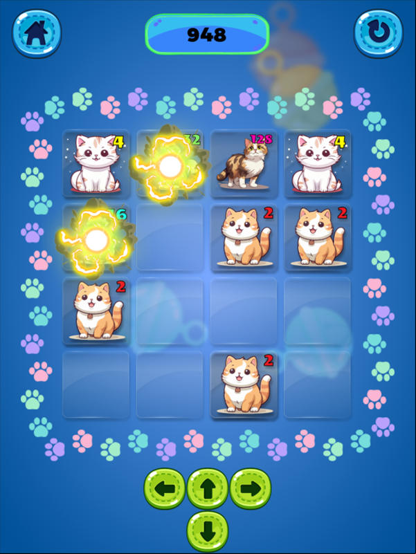 Cat 2048 Game Play Screenshot.