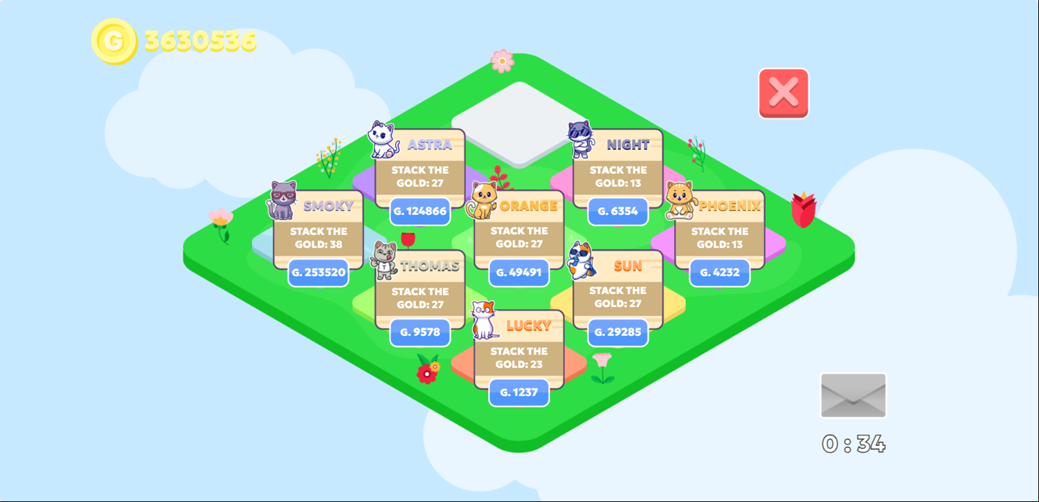 Cat Farm Game Stack The Gold Upgrade Screen Screenshot.