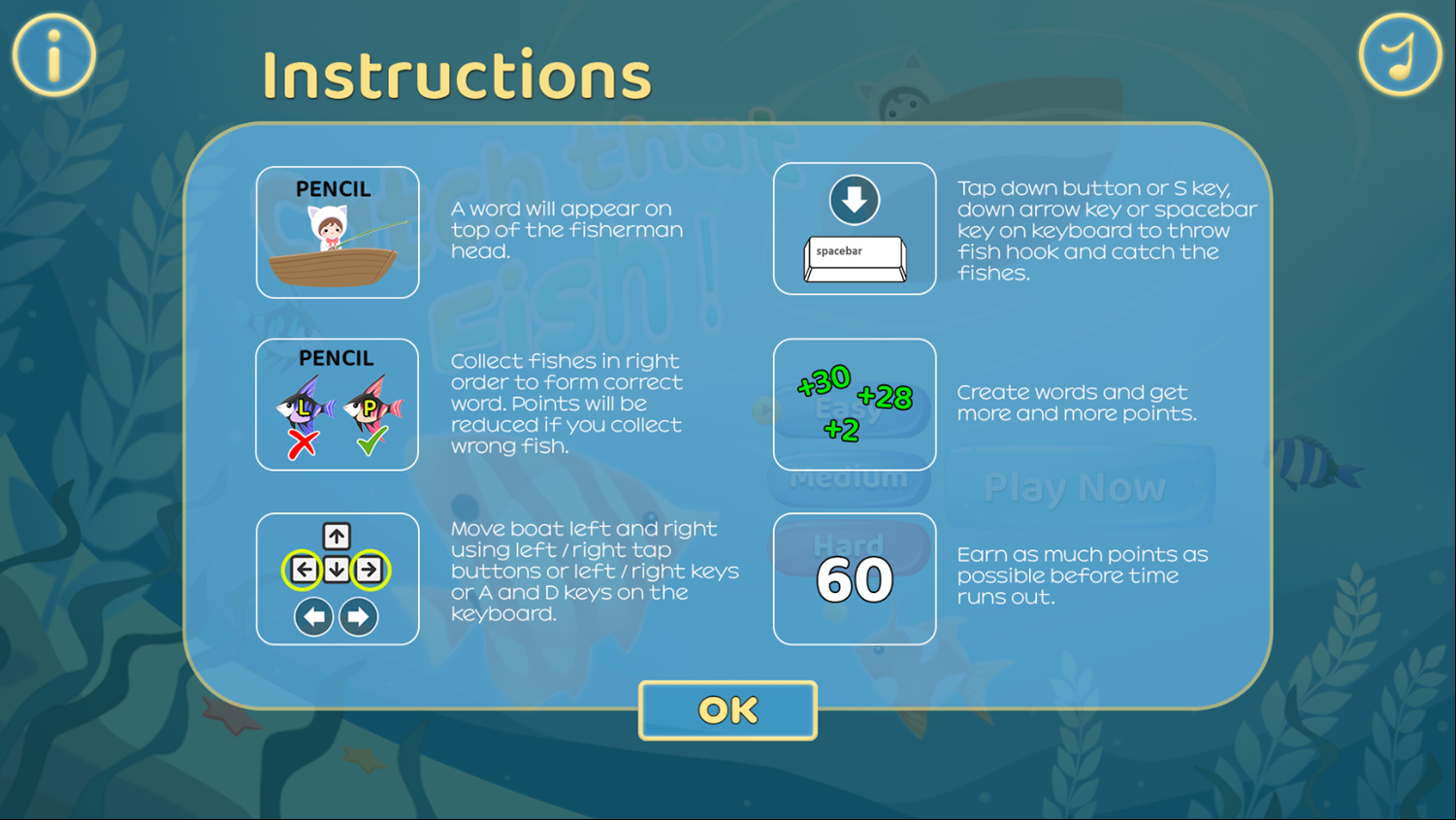 Catch That Fish Game Instructions Screenshot.