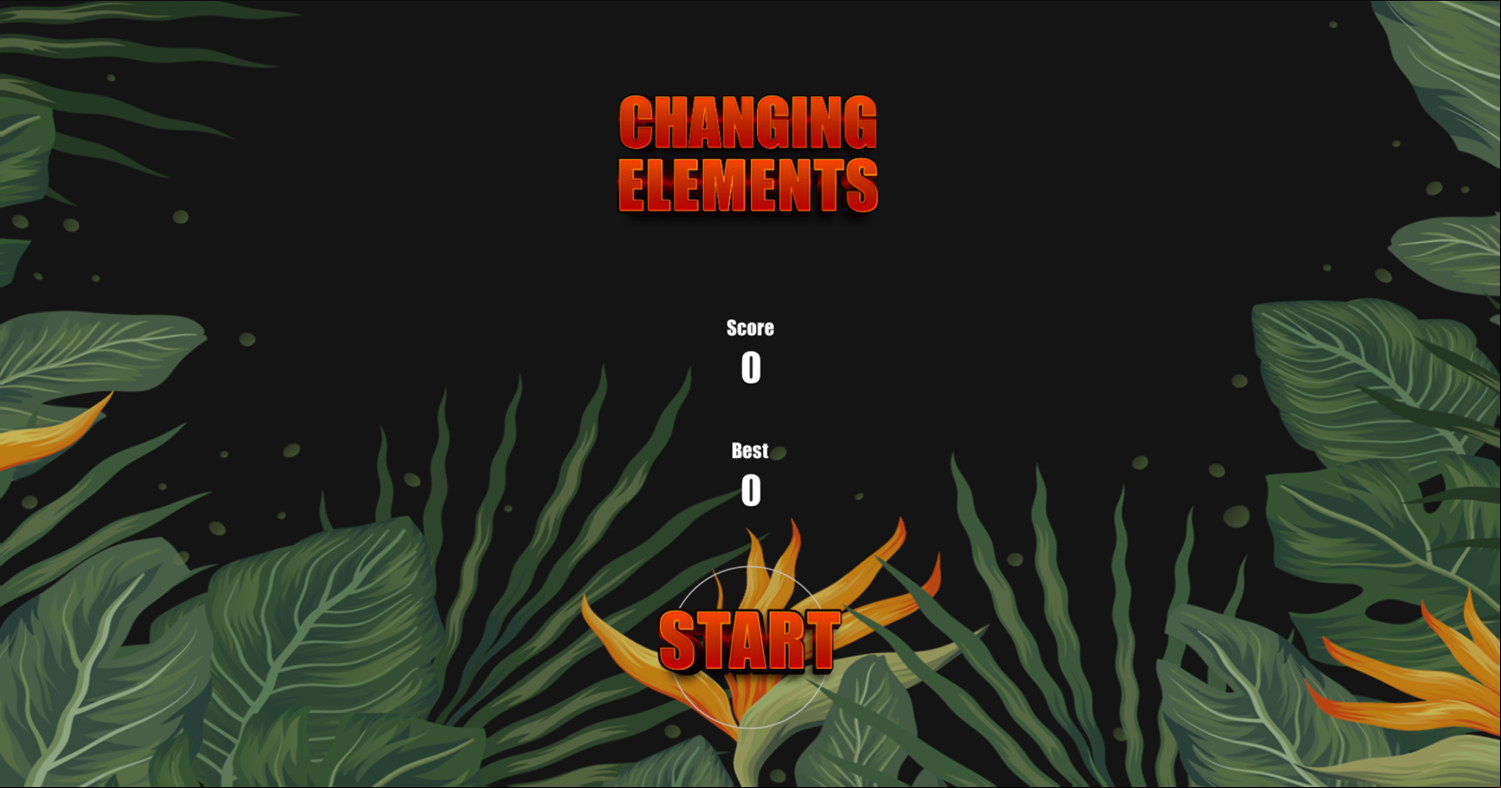 Changing Elements Game Welcome Screen Screenshot.