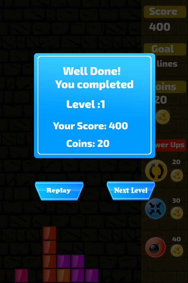 Chhota Bheem and Tetris Super League Game Level Completed Screenshot.