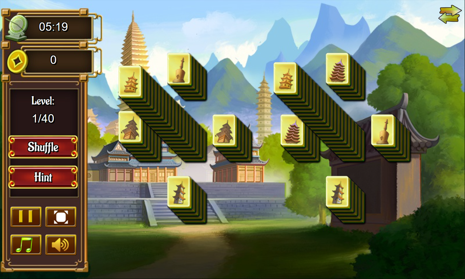 China Tower Mahjong Game Level Start Screenshot.