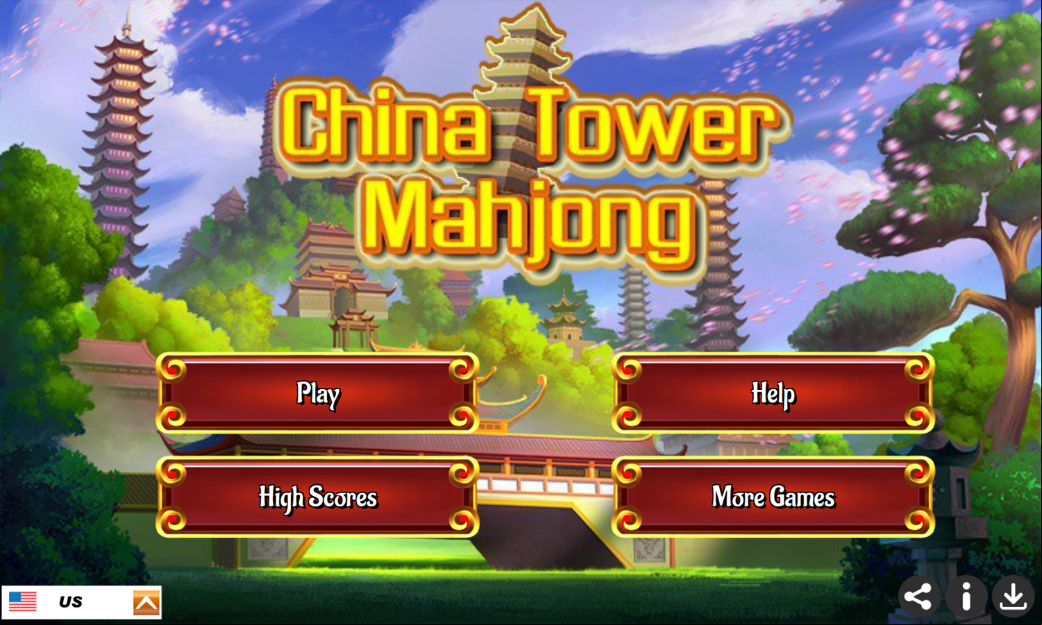 China Tower Mahjong Game Welcome Screen Screenshot.