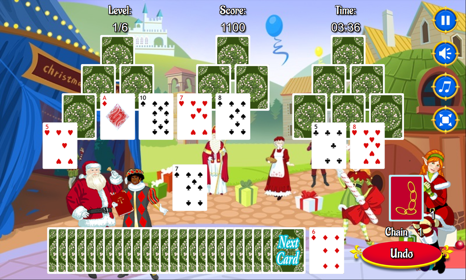 Christmas Tripeaks Game Play Screenshot.