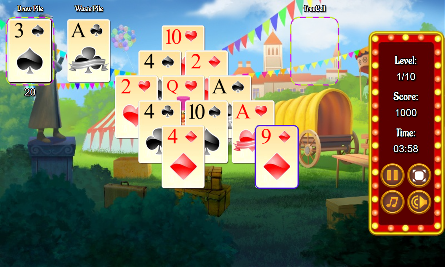 Circus Solitaire Game Play Screenshot.