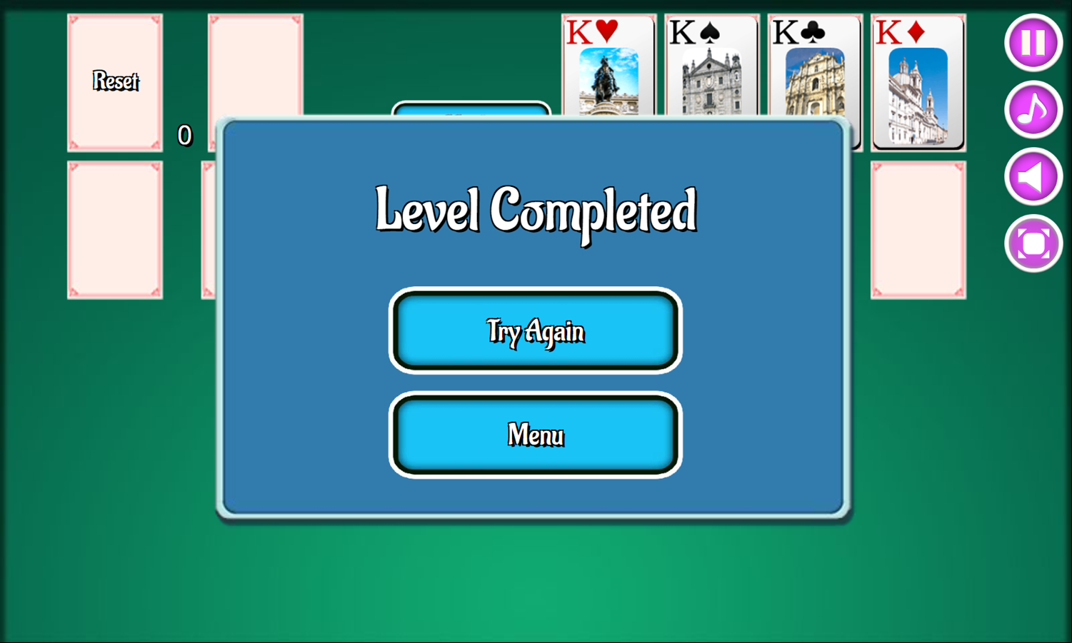 Classic Klondike Game Level Completed Screenshot.
