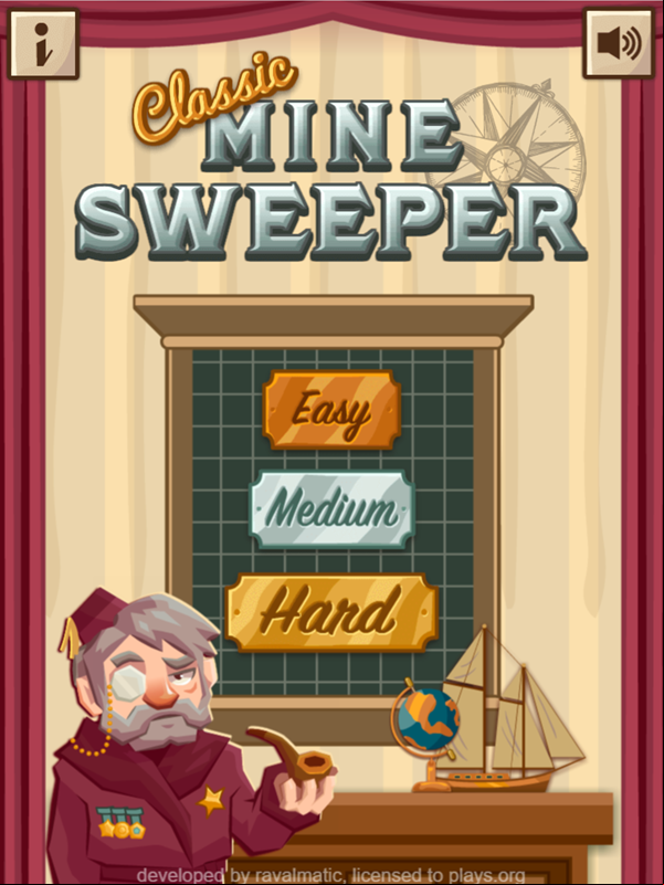Classic Mine Sweeper Game Welcome Screen Screenshot.