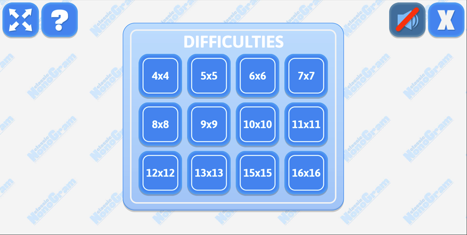 Classic Nonogram Game Difficulty Select Screen Screenshot.