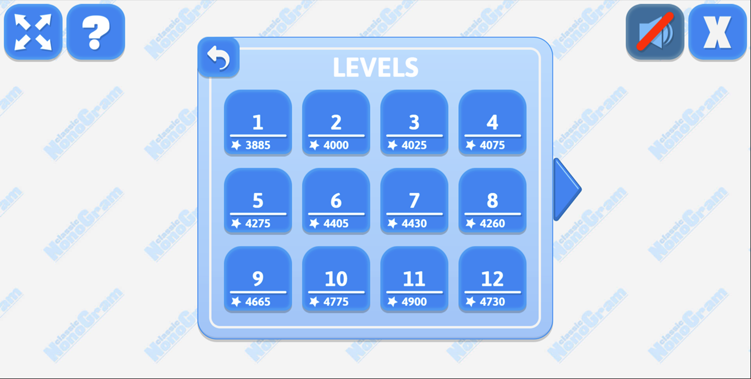 Classic Nonogram Game Level Select Screen Screenshot.