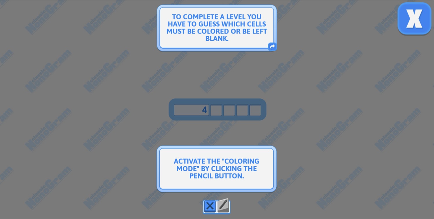 Classic Nonogram Game Pencil Instructions Screen Screenshot.