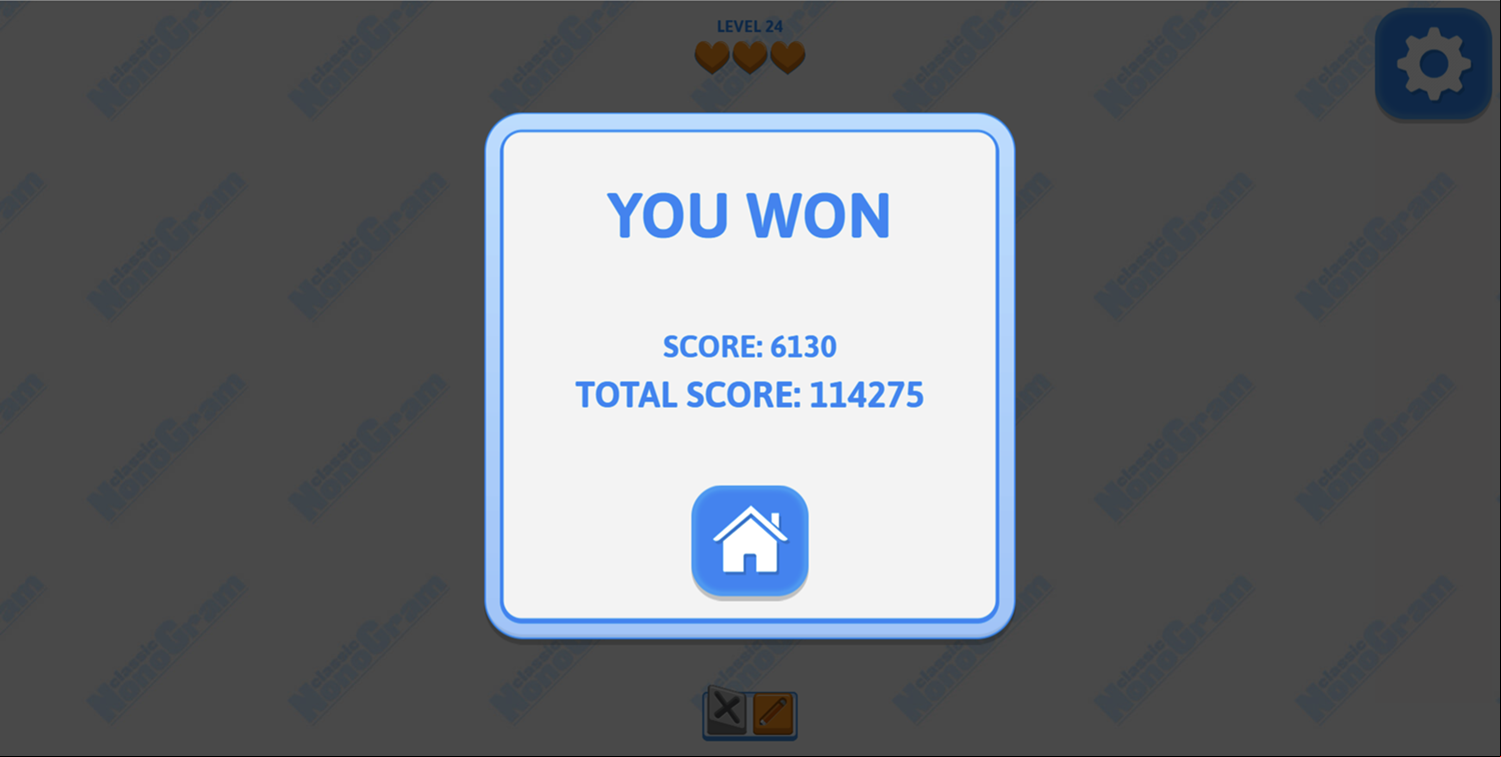 Classic Nonogram Game Small Puzzle Completed Screen Screenshot.