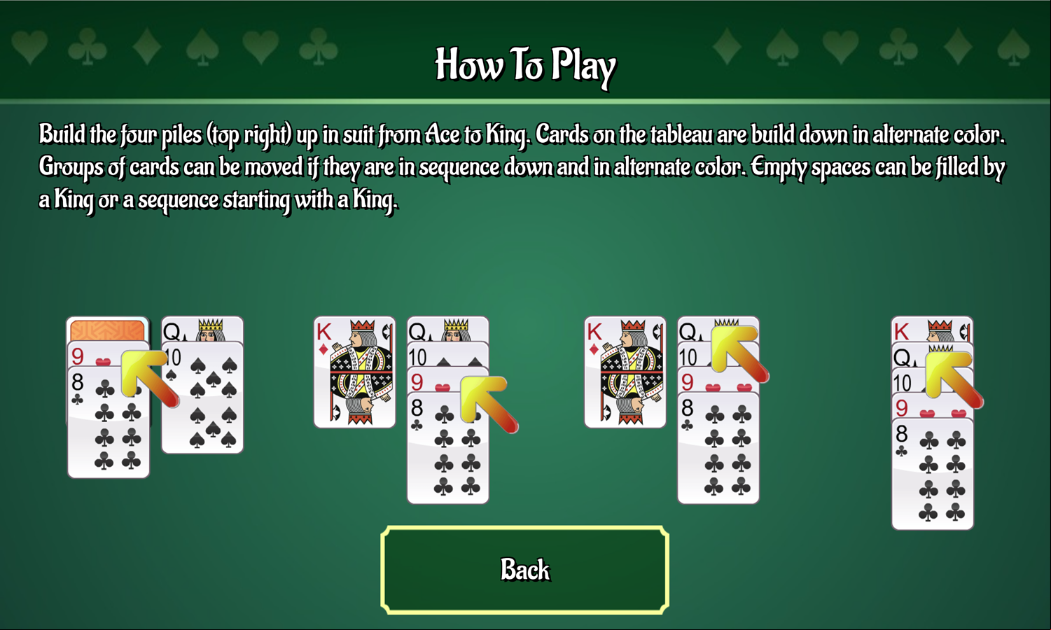 Classic Solitaire Game How to Play Screen Screenshot.