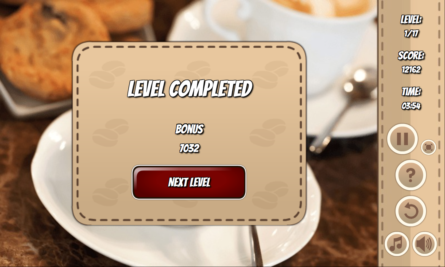 Coffee Mahjong Game Level Completed Screenshot.