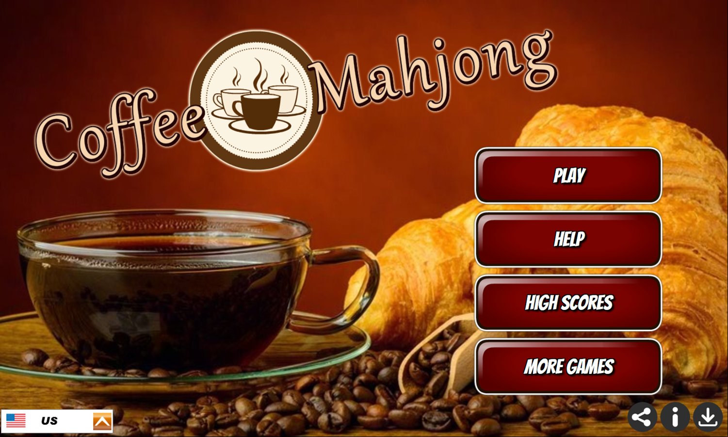 Coffee Mahjong Game Welcome Screen Screenshot.