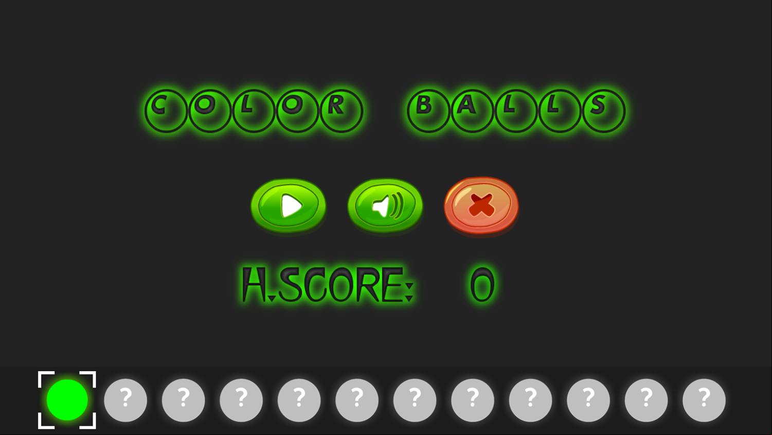 Color Balls Game Welcome Screen Screenshot.