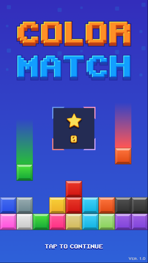 Color Match 3 Game Welcome Screen Screenshot.