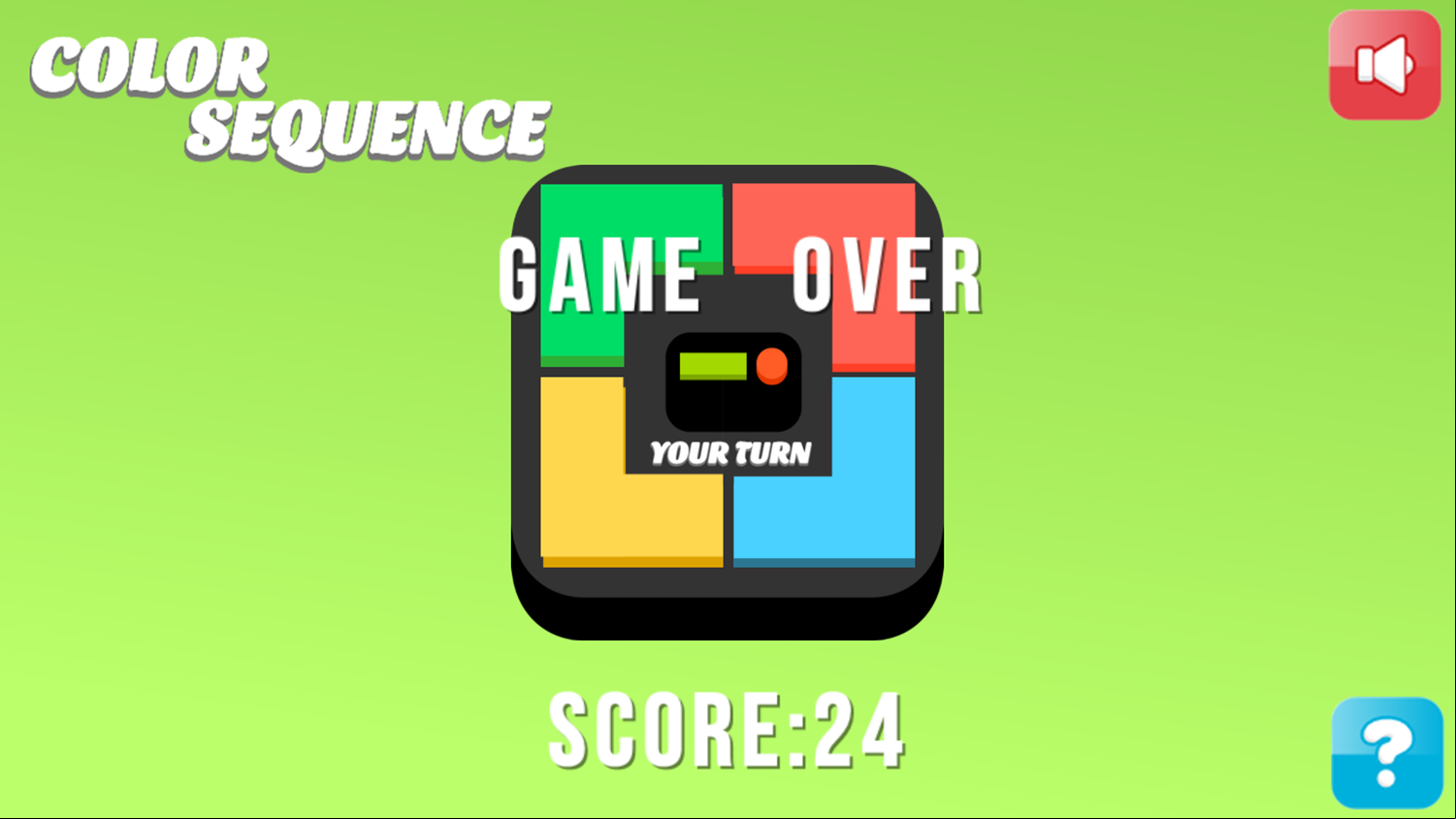 Color Sequence Game Over Screenshot.