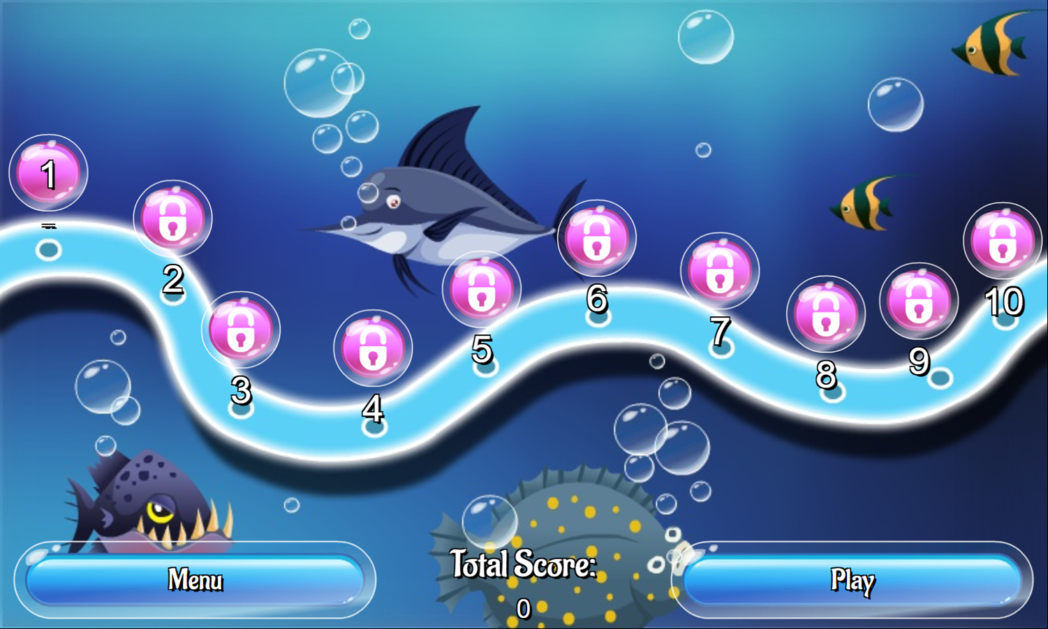 Connect Fish Game Level Select Screenshot.