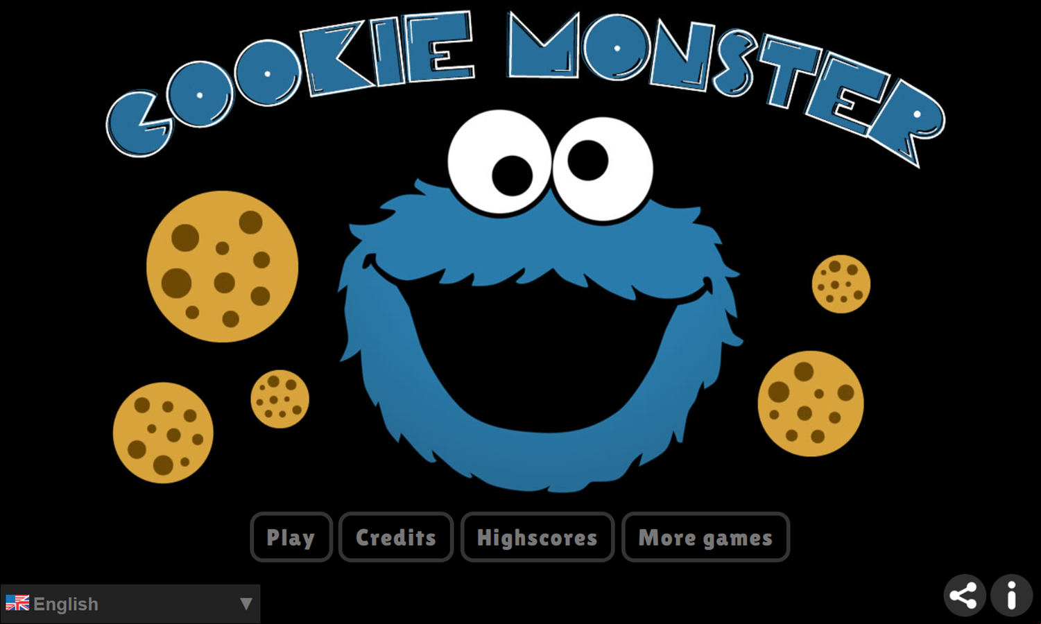 Cookie Monster Game Welcome Screen Screenshot.