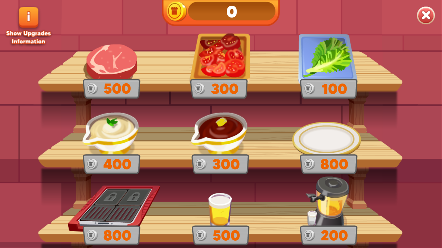 Cooking Street Game Upgrades Screenshot.