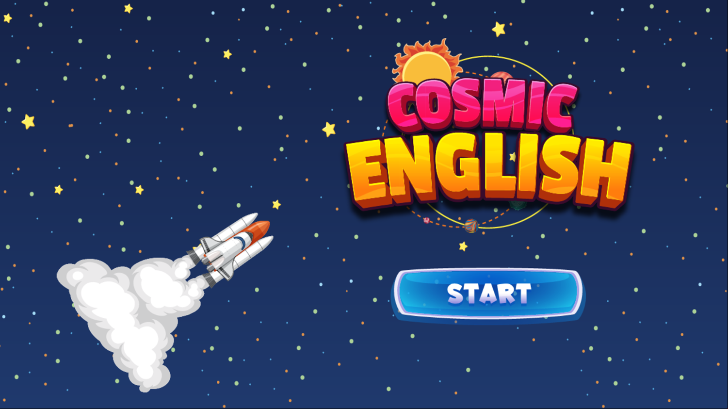 Cosmic English Game Welcome Screen Screenshot.