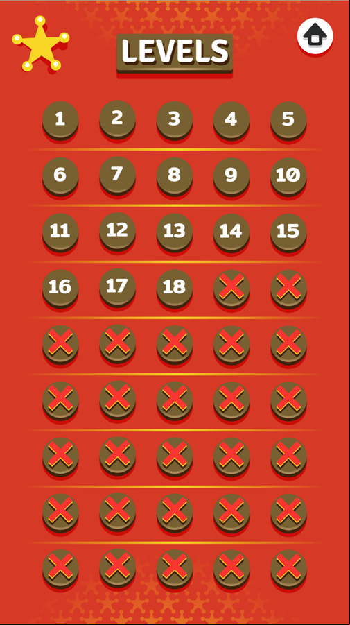 Cowboy Shoot Game Level Select Screen Screenshot.