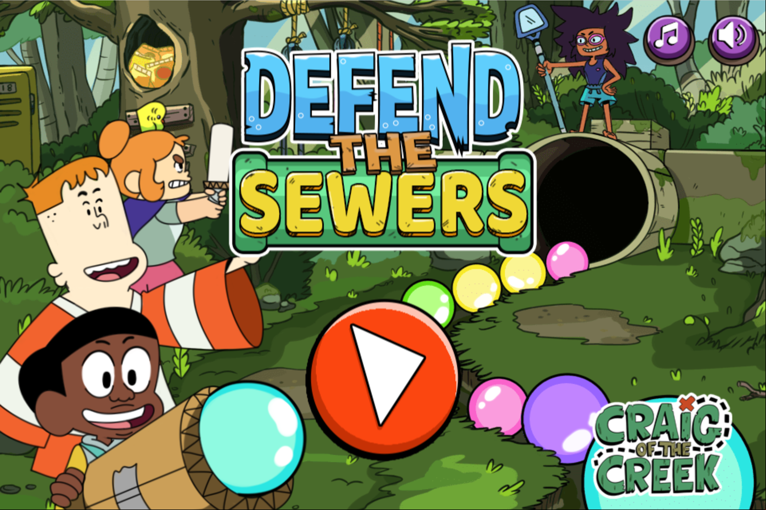 Craig of the Creek Defend the Sewers Welcome Screen Screenshot.
