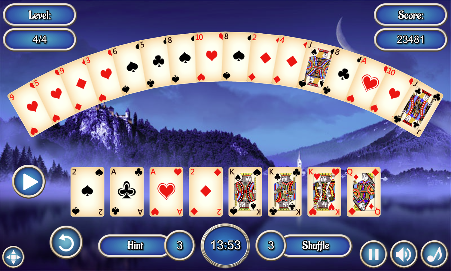 Crescent Solitaire Game Final Level Screen Screenshot.
